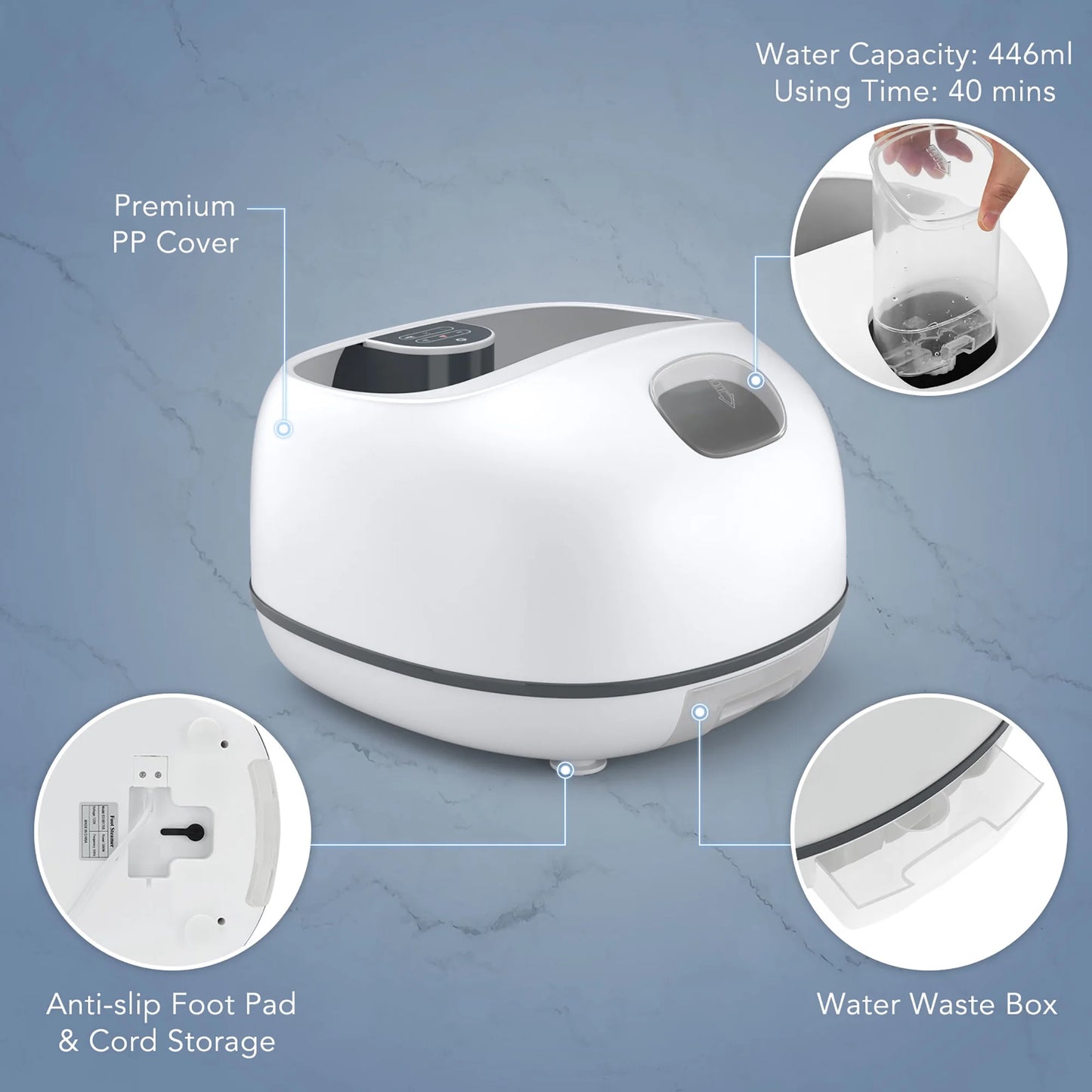 Steam Foot Spa Massager Foot Bath Massager with 3 Heating Levels and Timers