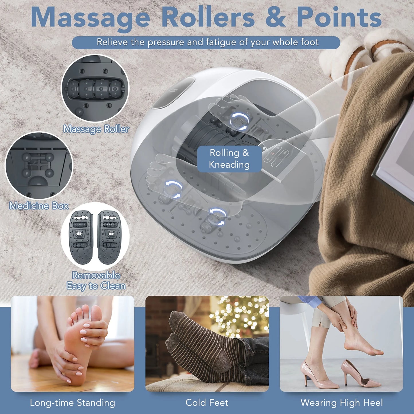 Steam Foot Spa Massager Foot Bath Massager with 3 Heating Levels and Timers